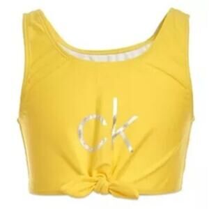 CALVIN KLEIN Big Girls Foil-Print Logo Yellow Swim Top UV Protection, XL